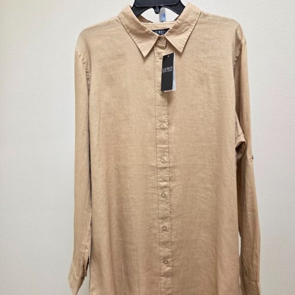 $ 119 Lauren Ralph Lauren Karrie Long Sleeve Shirt Tan Size XXL - Picture 3 of 3